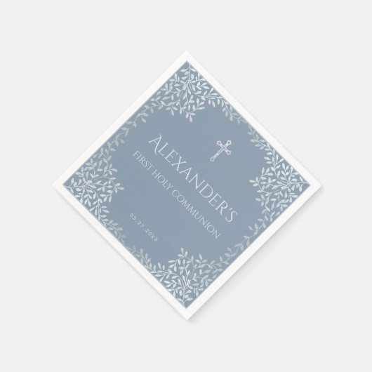 Dusty Blue First Holy Communion Elegant Boy Blätte Serviette (Ecke)