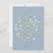 Dusty Blue First Holy Communion Greenery Gold Einladung (Rückseite)