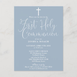 Dusty Blue First Holy Communion Save the Date Postkarte
