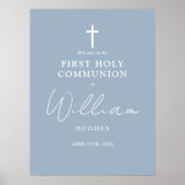Dusty Blue First Holy Communion Willkommenszeichen Poster (Vorne)