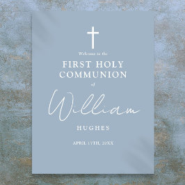 Dusty Blue First Holy Communion Willkommenszeichen Poster