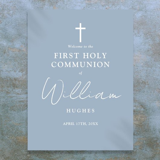 Dusty Blue First Holy Communion Willkommenszeichen Poster