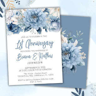 Dusty Blue Floral 1. Hochzeitstag Einladung