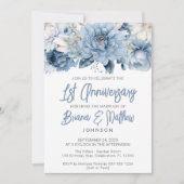 Dusty Blue Floral 1. Hochzeitstag Einladung (Vorderseite)