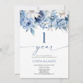 Dusty Blue Floral 1st Wedding Anniversary Einladung (Vorderseite)