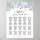 Dusty Blue Floral 20 Table Wedding Seating Chart Poster (Vorne)