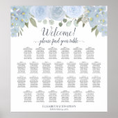 Dusty Blue Floral 26 Table Wedding Seating Chart Poster (Vorne)