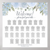 Dusty Blue Floral 29 Table Wedding Seating Chart Poster (Vorne)
