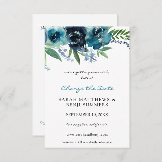 Dusty Blue Floral 2 Ändern Sie das Datum Save The Date (Vorne/Hinten)