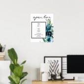 Dusty Blue Floral 2 Bar Sign Poster (Heimbüro)