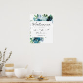 Dusty Blue Floral 2 Begrüßung Version 2 Poster (Küche)