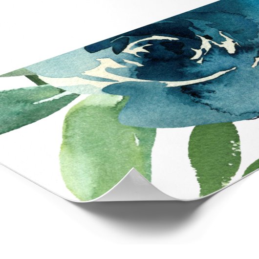 Dusty Blue Floral 2 Begrüßung Version 2 Poster (Ecke)