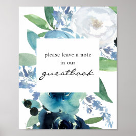 Dusty Blue Floral 2 Gästebuch signierendes Poster
