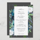 Dusty Blue Floral 2 Gray Wedding Einladung (Vorne/Hinten)