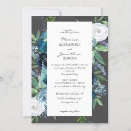 Dusty Blue Floral 2 Gray Wedding Einladung