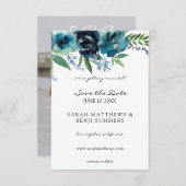 Dusty Blue Floral 2 und Ihr Foto Save The Date (Vorne/Hinten)
