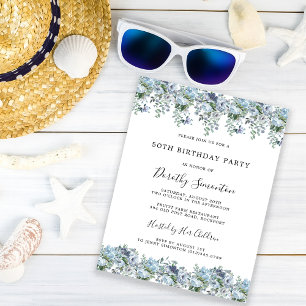 Dusty Blue Floral 50. Geburtstagsparty Einladung