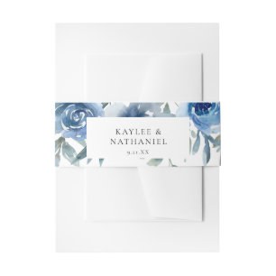 Dusty Blue Floral 5 Einladung Bauchband Einladungsbanderole