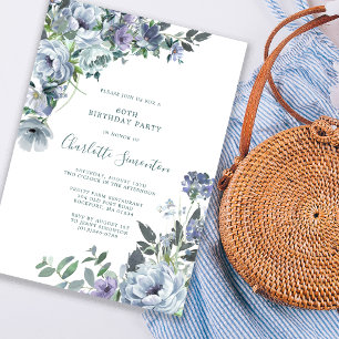 Dusty Blue Floral 60. Geburtstagsparty Einladung