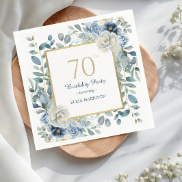 Dusty Blue Floral 70. Geburtstag Serviette