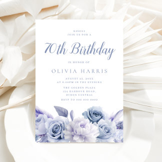 Dusty Blue Floral 70. Geburtstagsparty Einladung