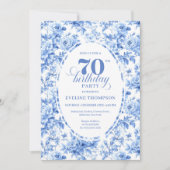 Dusty Blue Floral 70th Birthday Invitation Einladung (Vorderseite)