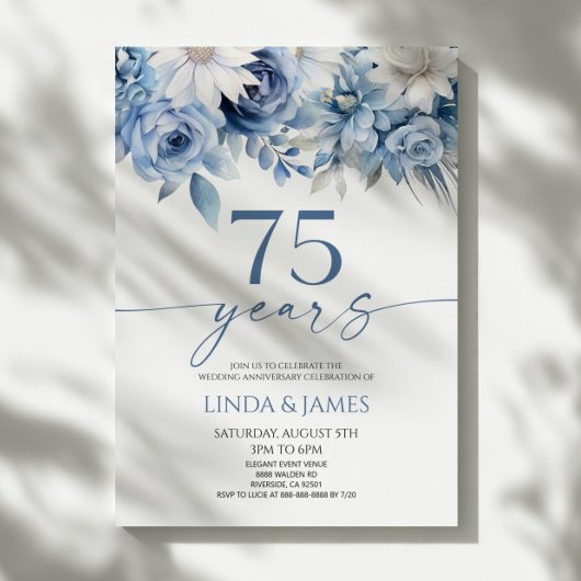 Dusty Blue Floral 75th Wedding Anniversary Einladung