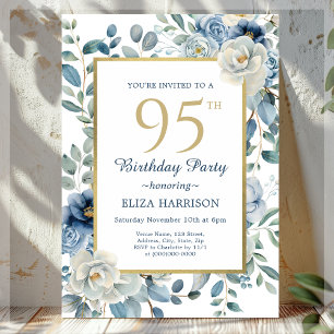 Dusty Blue Floral 95. Geburtstag Einladung
