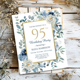 Dusty Blue Floral 95. Geburtstag Einladung