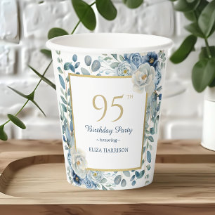 Dusty Blue Floral 95. Geburtstag Papier Becher