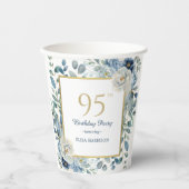Dusty Blue Floral 95. Geburtstag Papier Becher (Vorderseite)