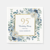 Dusty Blue Floral 95. Geburtstag Serviette (Vorderseite)