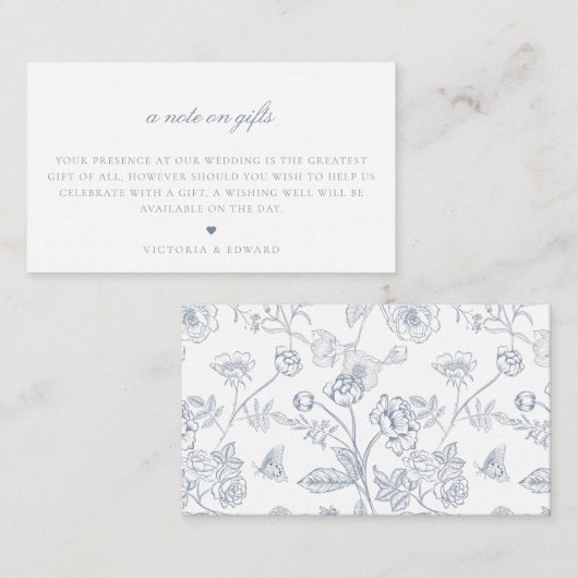 Dusty Blue Floral A Note on Gifts Wedding Begleitkarte (Vorne/Hinten)