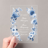 Dusty Blue Floral Acrylic Wedding Acryleinladungen (Insitu (Handheld))