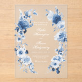 Dusty Blue Floral Acrylic Wedding Acryleinladungen (Vorderseite)