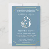 Dusty Blue Floral Ampersand auf einer Hochzeit Einladung (Vorderseite)