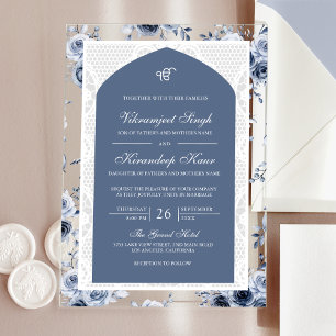 Dusty Blue Floral Anand Karaj Punjabi Sikh Wedding Acryleinladungen