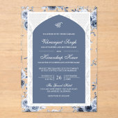 Dusty Blue Floral Anand Karaj Punjabi Sikh Wedding Acryleinladungen (Vorderseite)