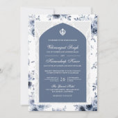 Dusty Blue Floral Anand Karaj Punjabi Sikh Wedding Einladung (Vorderseite)