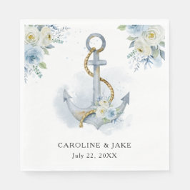 Dusty Blue Floral Anchor Nautical Wedding Serviette