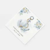 Dusty Blue Floral Anchor Nautical Wedding Serviette (Ecke)