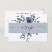 Dusty Blue Floral and Black Wedding RSVP Einladung (Vorne/Hinten)