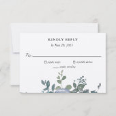 Dusty Blue Floral and Black Wedding RSVP Einladung (Rückseite)