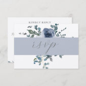 Dusty Blue Floral and Gray Wedding RSVP Einladung (Vorne/Hinten)
