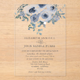 Dusty Blue Floral and Grey Acrylic Invitation Acryleinladungen