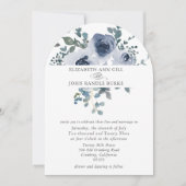 Dusty Blue Floral and Grey Arch Wedding Invitation Einladung (Vorderseite)