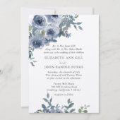 Dusty Blue Floral and Grey Formal Wedding Invite Einladung (Vorderseite)