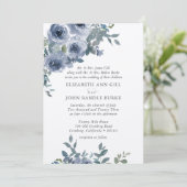 Dusty Blue Floral and Grey Formal Wedding Invite Einladung (Stehend Vorderseite)