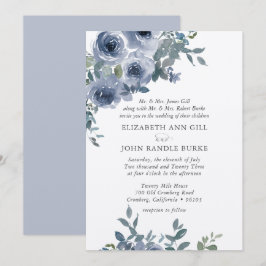 Dusty Blue Floral and Grey Formal Wedding Invite Einladung