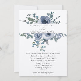 Dusty Blue Floral and Grey Wedding Invitation Einladung